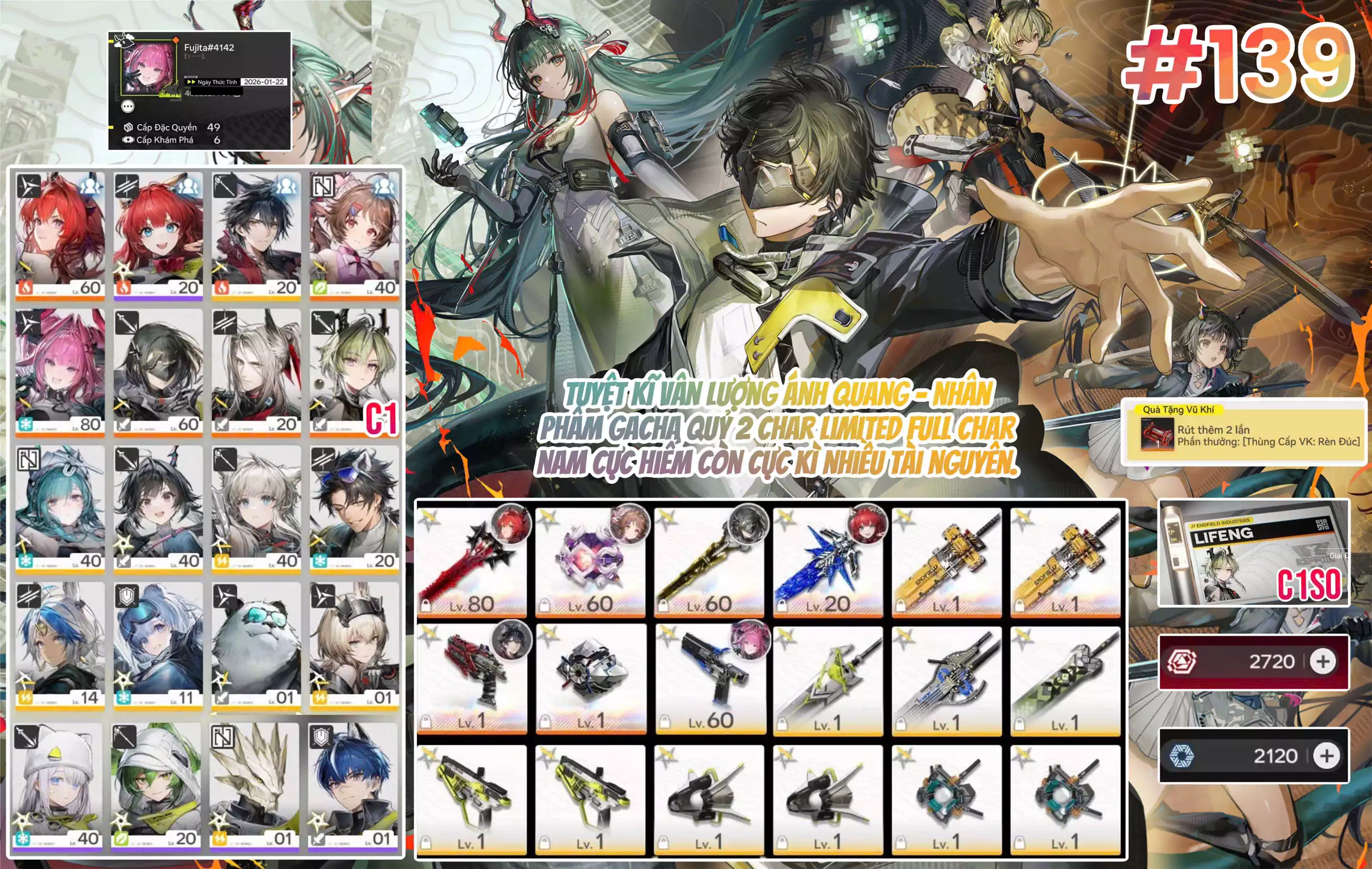 [ #139 TUYỆT KỸ VÂN LƯỢNG ÁNH QUANG 2 CHAR LIMTED FULL CHAR NAM CỰC HIẾM ]